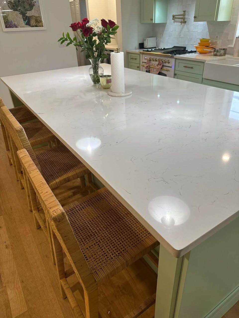 Sparkling quartz kitchen island cleaned by Sunshine M&M